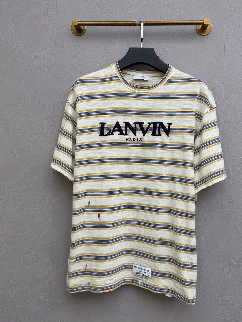 🚩steal Lanvin Paris Men's Striped Crewneck T-Shirt in Cream & Blue